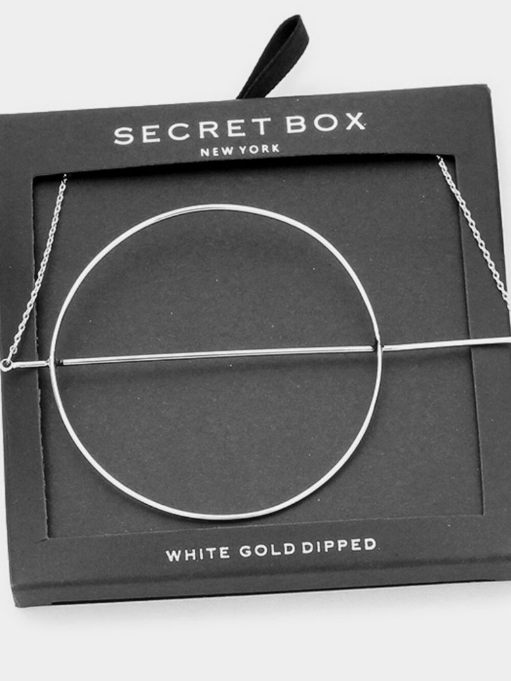 Modern Geometric Circle Bar Necklace - White Gold Dipped Pendant